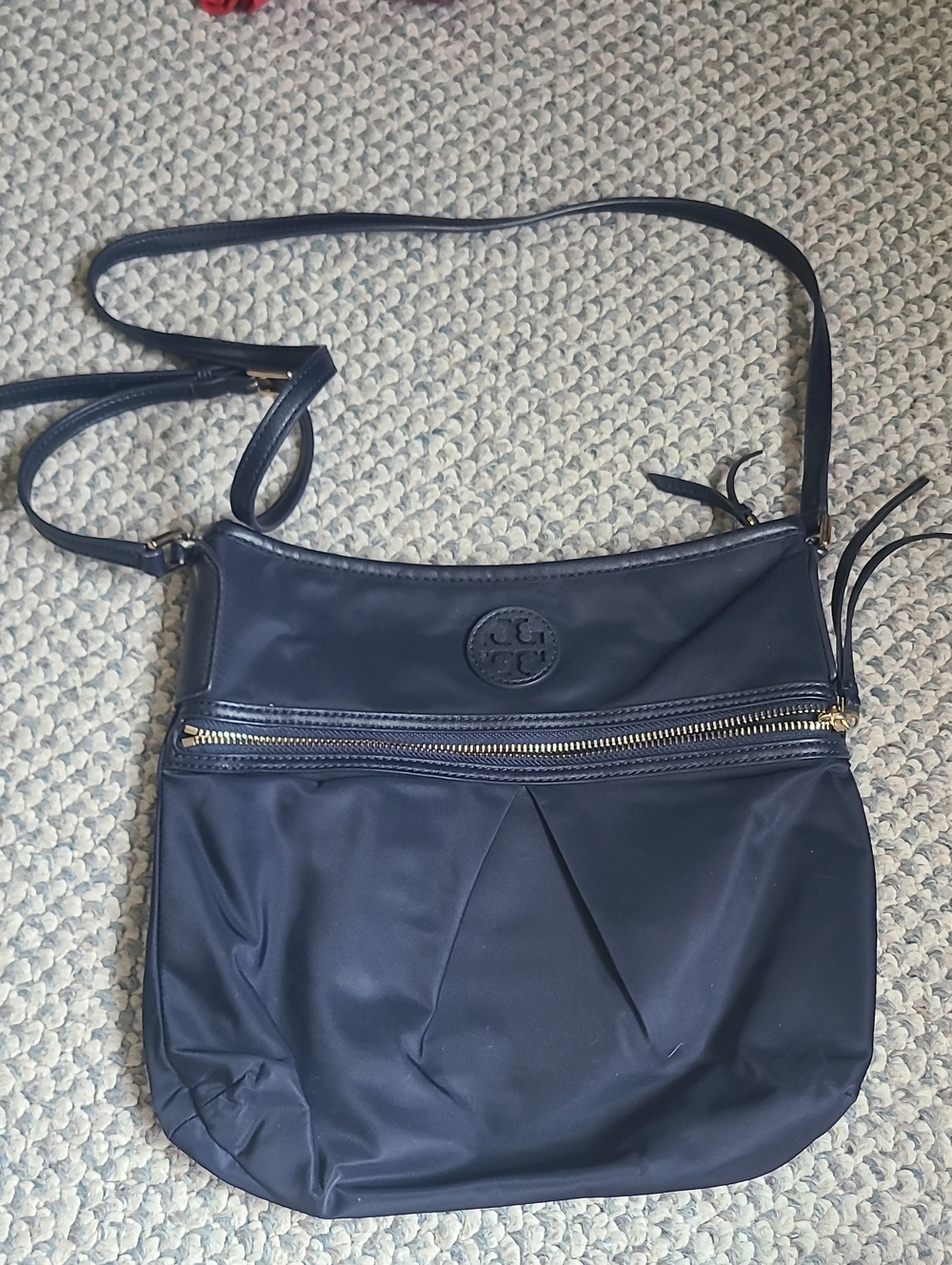 Tory Burch Navy Crossbody Nylon Bag with Gold Zip and Logo